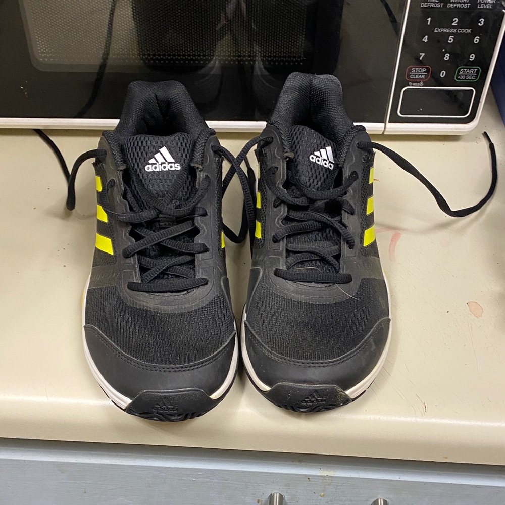 Adidas Black and White Sneakers with Yellow Detail